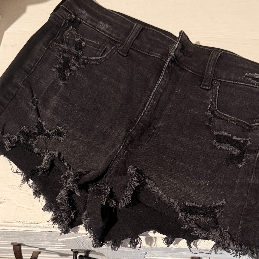 American Eagle Outfitters Black Distressed Denim Cutoff Shorts